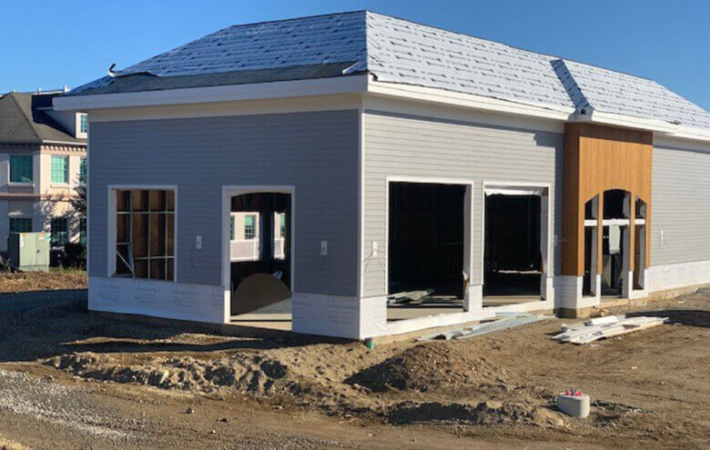 National Retail Coffee Shop Exterior Build Process using Prefabricated Metal Framing
