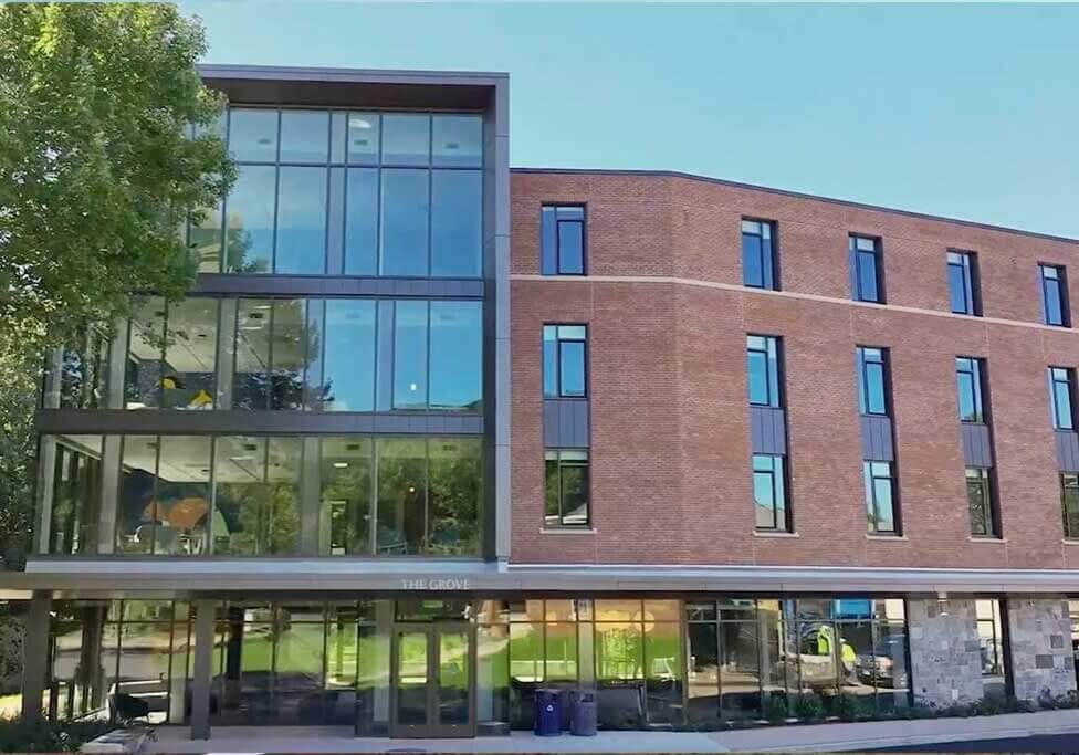 Front view of The Grove complex built by NFS at Quinnipiac University.