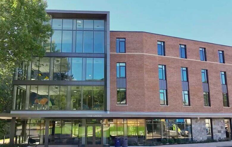 Front view of The Grove complex built by NFS at Quinnipiac University.